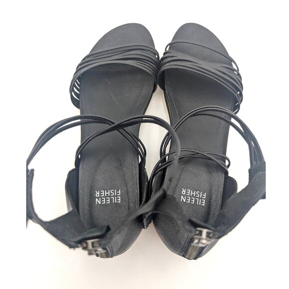 Eileen Fisher Shae Strappy Sandal Back Zip Women's Black Size US10 EU40.5 - Picture 9 of 11